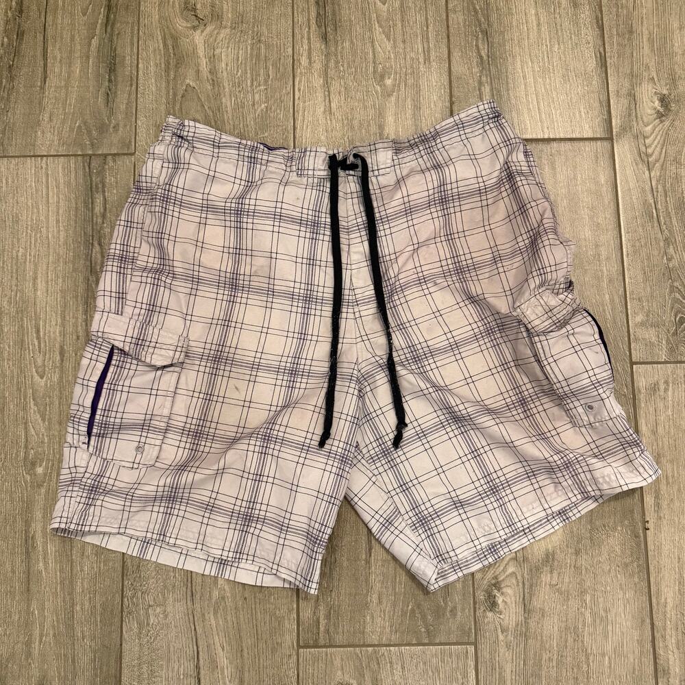 O'Neill Pipeline Mens Plaid Cargo Shorts Elastic Waist, Casual, Minor Pink Marks